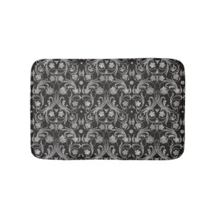 Classic Black & Grey Damask Pattern Bath Mat