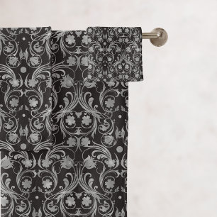 Classic Black & Grey Damask Pattern Bath Towel Set