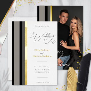 Classic Black Grey Gold Stripes Typography Wedding