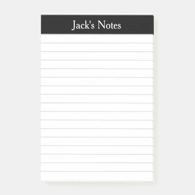 Classic Black Grey Lined Personalized Post-it Notes (Front)