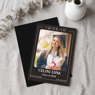 Classic Black Grey Photo Graduation Announcement
