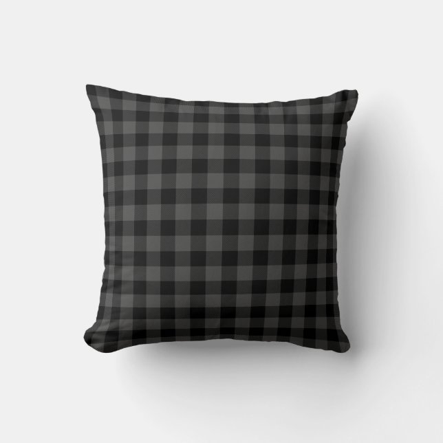 Classic black grey tartan plaid pattern  throw pillow (Front)