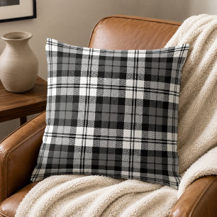 Classic Black Grey White Tartan Plaid Throw Pillow