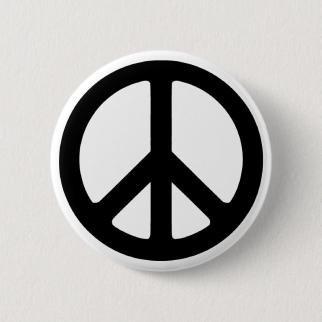 Classic Black Groovy Peace Symbol 2 Inch Round Button (Front)