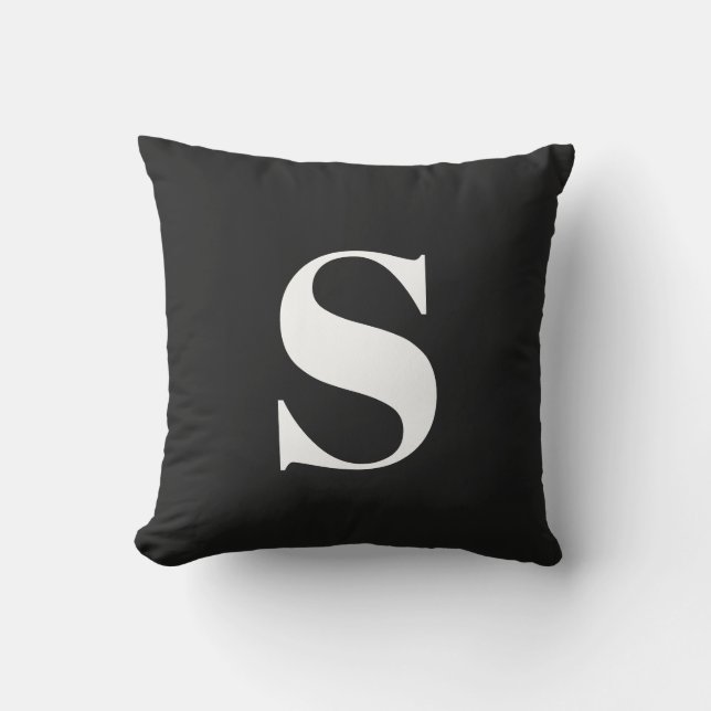 Classic Black Initial Monogrammed Outdoor Pillow (Front)
