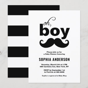 Classic Black It's a Boy Moustache Baby Shower Invitation