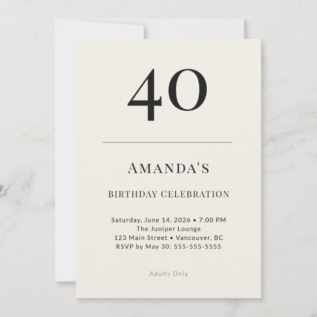 Classic Black & Ivory 40th Birthday Celebration Invitation (Front)