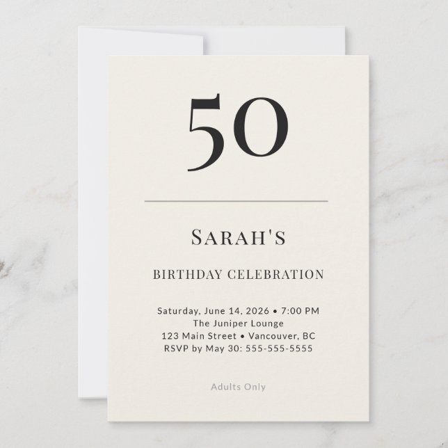 Classic Black & Ivory 50th Birthday Celebration Invitation (Front)