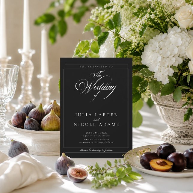 Classic Black Ivory Calligraphy Photo Wedding Invitation (Creator Uploaded)