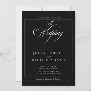 Classic Black Ivory Calligraphy Photo Wedding Invitation