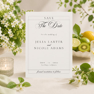 Classic Black Ivory Calligraphy Photo Wedding Save The Date
