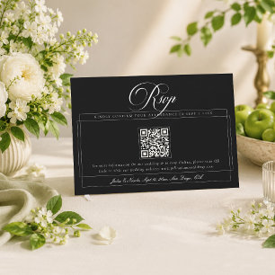 Classic Black Ivory Calligraphy QR Code Wedding RSVP Card