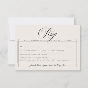 Classic Black Ivory Calligraphy Wed Meal Choice RSVP Card