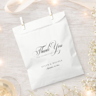 Classic Black Ivory Script Calligraphy Wedding Favour Bag