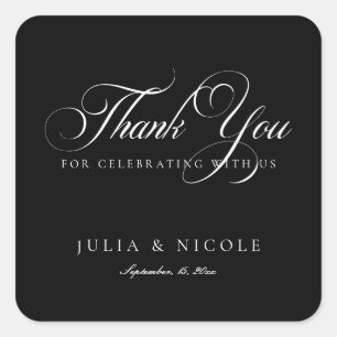 Classic Black Ivory Script Calligraphy Wedding Square Sticker