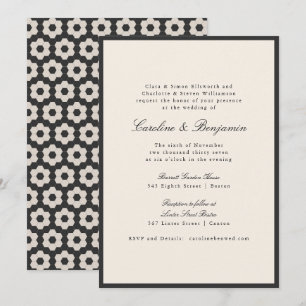 Classic Black Ivory Script Geometric Tile Wedding Invitation