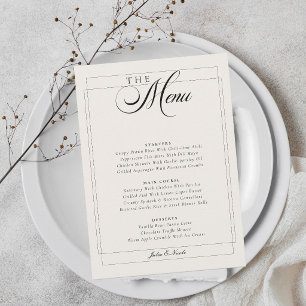 Classic Black Ivory White Calligraphy Wedding Menu Invitation