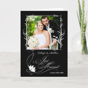 Classic Black Just Married Photo Wedding Announcement