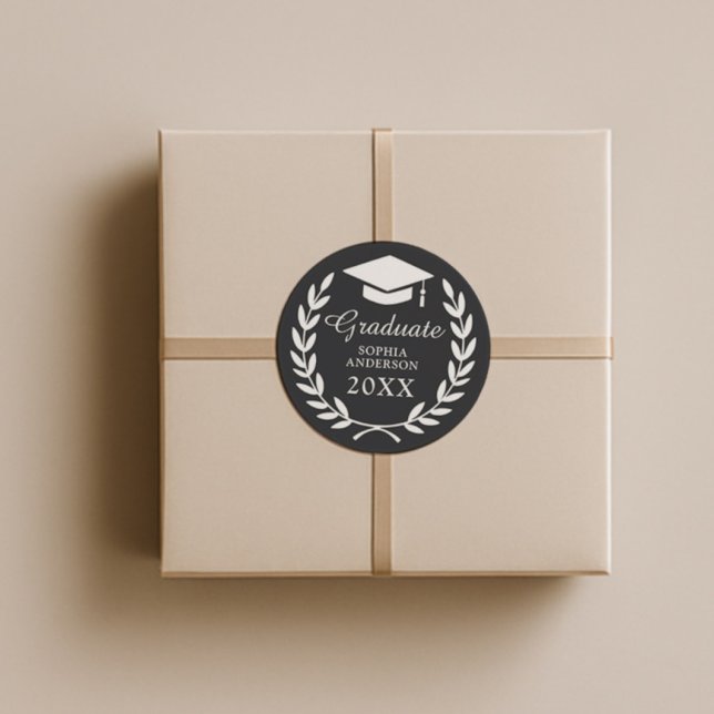 Classic Black Laurel Wreath Grad Cap Emblem Labels (Creator Uploaded)
