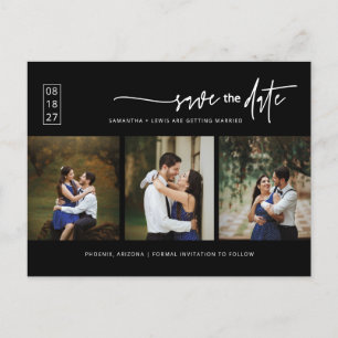 Classic Black Minimal Photo QR Code Save the Date Postcard