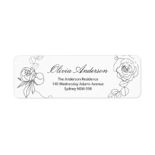 Classic Black Modern Floral Adresse de retour Labe