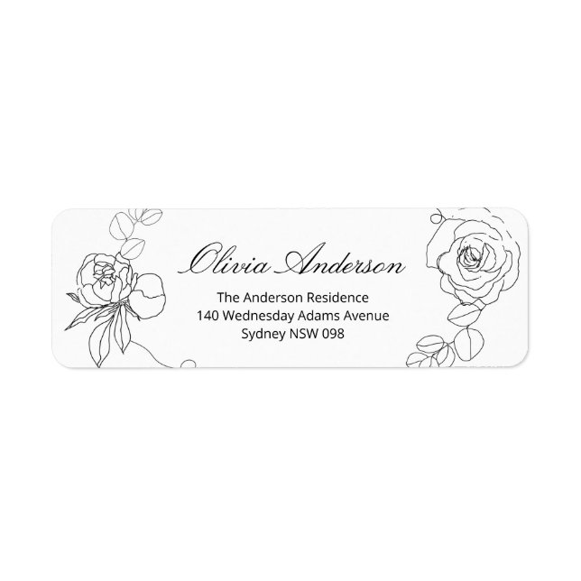 Classic Black Modern Floral Return Address Label (Front)