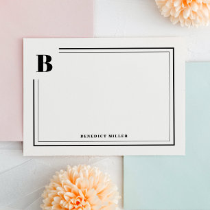 Classic Black Monogram Border Stationery Card