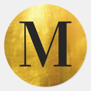 Classic Black Monogram on Faux Yellow Gold Foil Round Sticker