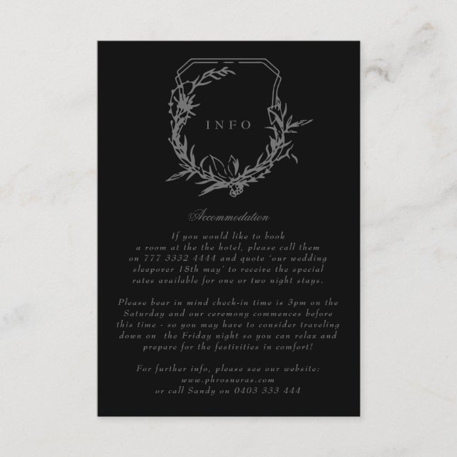 classic Black on Black floral monogram crest Enclosure Card (Front)