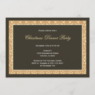 Classic black panel golden damask frame holiday invitation