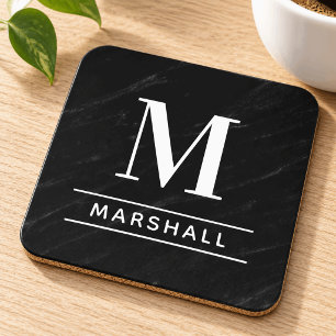 Classic Black Personalized Family Monogram Initial Coaster