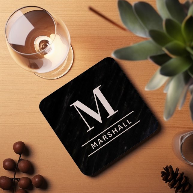 Classic Black Personalized Family Monogram Initial Coaster (Creator Uploaded)