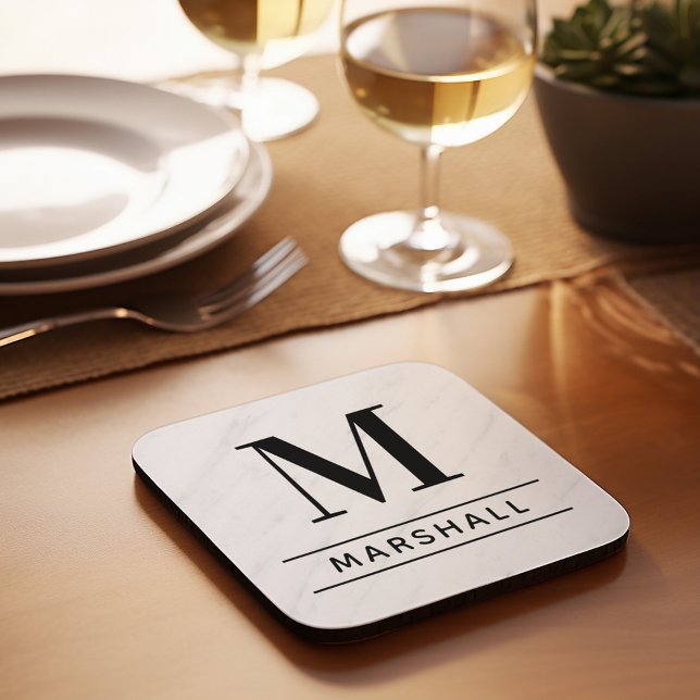 Classic Black Personalized Family Monogram Initial Coaster (Creator Uploaded)