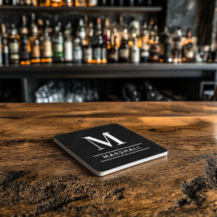 Classic Black Personalized Family Monogram Initial Stone Coaster