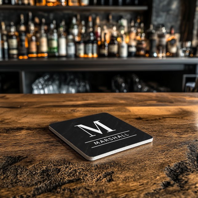 Classic Black Personalized Family Monogram Initial Stone Coaster (Creator Uploaded)