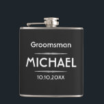 Classic Black Personalized Groomsman Hip Flask<br><div class="desc">These make great groomsmen gifts,  or gifts for anyone that likes to party!! 
Personalize it with the name and your wedding date.</div>
