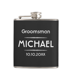 Classic Black Personalized Groomsman Hip Flask