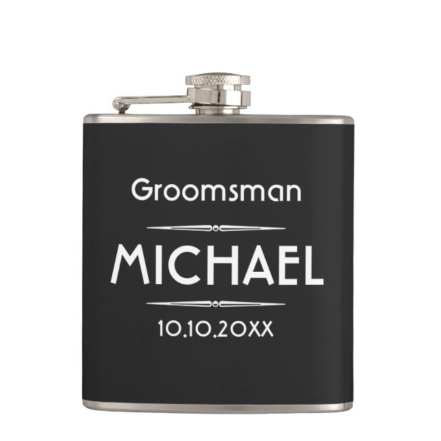 Classic Black Personalized Groomsman Hip Flask (Front)