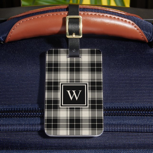 Classic Black Plaid Pattern with Monogram Luggage Tag (Front Insitu 2)