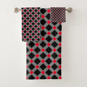 CLASSIC BLACK RED TARTAN  BATHROOM TOWEL SET