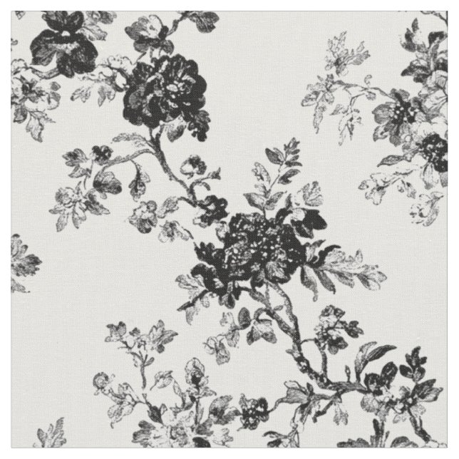 Classic Black Rose Toile Pattern Fabric (Close Up)