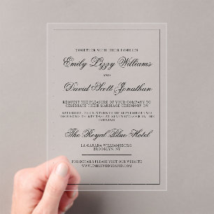 Classic Black Script Acrylic Wedding Invitation