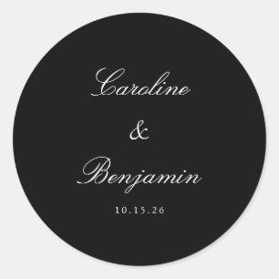 Classic Black Script Elegant Wedding Custom Classic Round Sticker