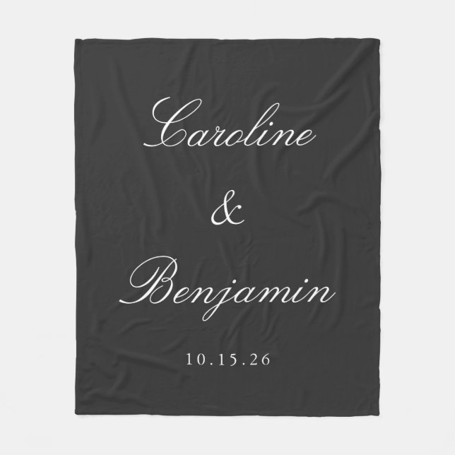 Classic Black Script Elegant Wedding Custom Name Fleece Blanket (Front)