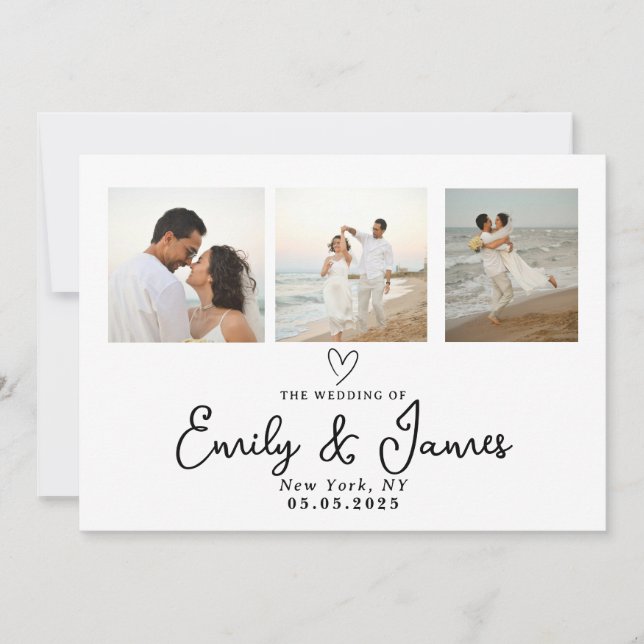 Classic Black Script Photo Strip Wedding  Invitation (Front)