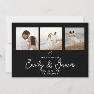 Classic Black Script Photo Strip Wedding Invitation