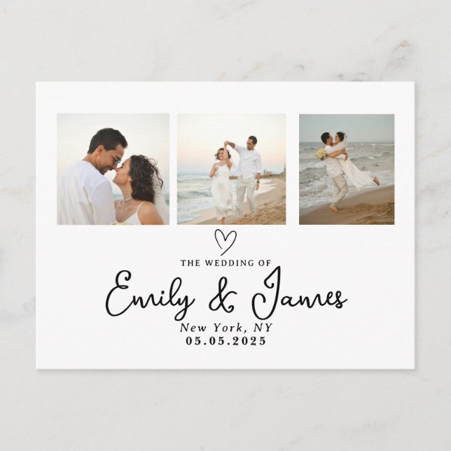 Classic Black Script Photo Strip Wedding  Postcard (Front)