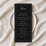 Classic Black Simple Elegance Wedding Menu<br><div class="desc">With elegant simplicity and timeless appeal, this classic black wedding menu has lovely script title text with classic serif text conveying your menu selections. A simple white thin line border frames your text with timeless style and charm. The remaining text on the front of the menu is set up in...</div>