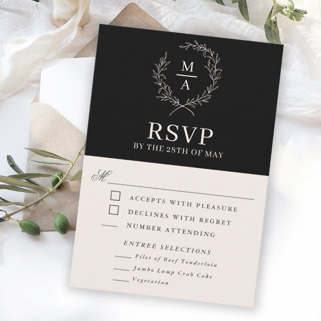 Classic Black Simple Elegant Monogram RSVP Meals (Creator Uploaded)