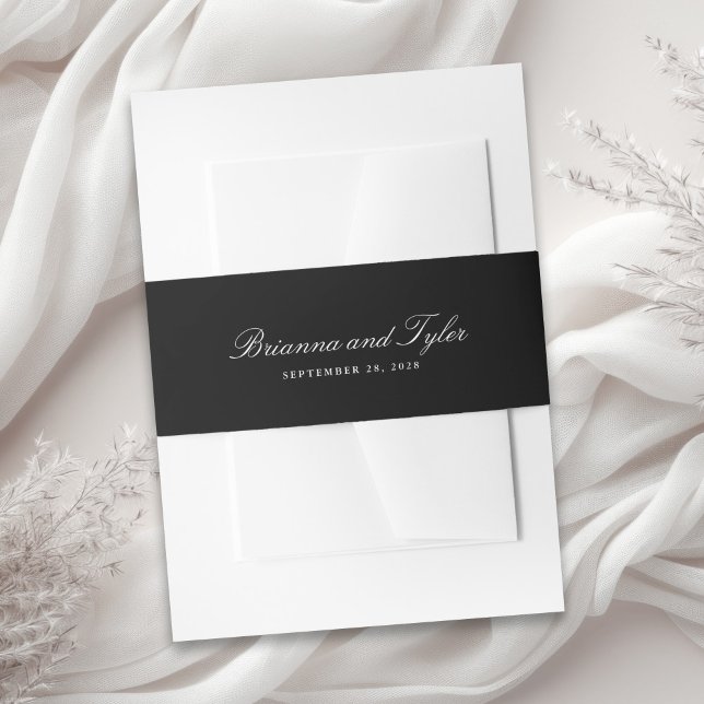 Classic Black Simple Elegant Script Wedding Invitation Belly Band (Creator Uploaded)
